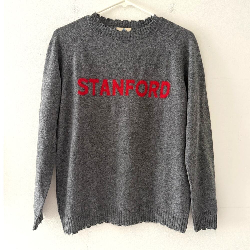 Colori Womens Gray Cashmere Stanford Frayed Crew Sweater Sz S Italy Preppy LN